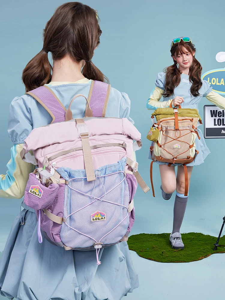 

Outdoor Lightweight Contrast Color Hiking Backpack Women's Traveling Double Shoulder Bag Commuter Style Zipper Closure 15 Inc...