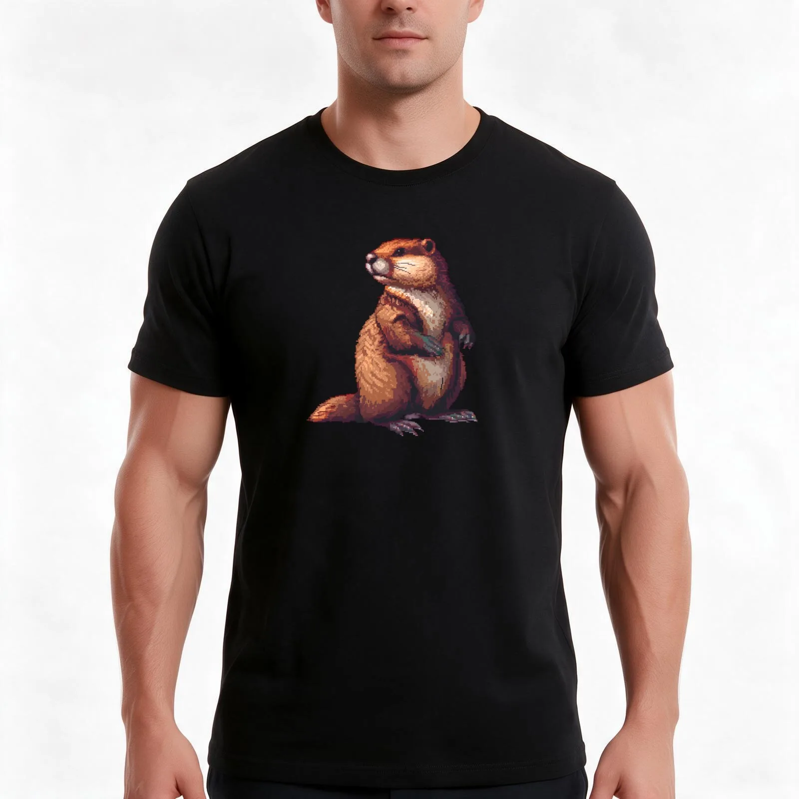 16-Bit Beaver T-Shirt Summer Casual Cotton Tee Oversized Streetwear Tops Vintage Graphic Print Loose Fit Short Sleeve