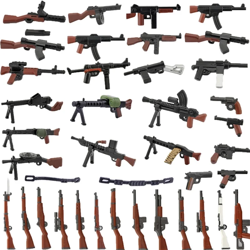 Bloques de construcción militares de la Segunda Guerra Mundial, figuras de soldado soviético alemán americano, accesorios de armas, pistolas, cinturón de francotirador, Mini ladrillos MOC