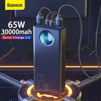 Baseus 전원 은행 30000 미리 암 페르 하우어 65 와트 PD3.0 빠른 충전 3.0 FCP SCP 휴대용 외부 배터리 여행 충전기 전화 노트북 태블릿