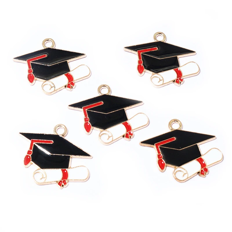 10Pcs 23x27mm Enamel Graduation Hat Charms Pendant for Necklaces Earrings DIY Jewelry Making Decorations Accessories