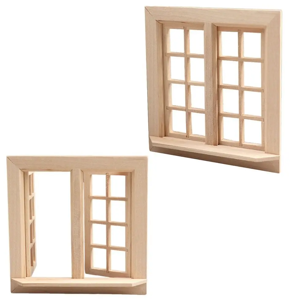 1:12 Doll House Accessories Dollhouse Window Model Wooden DIY Assembly Square Windows Model 16 Grids Dollhouse Miniature Door