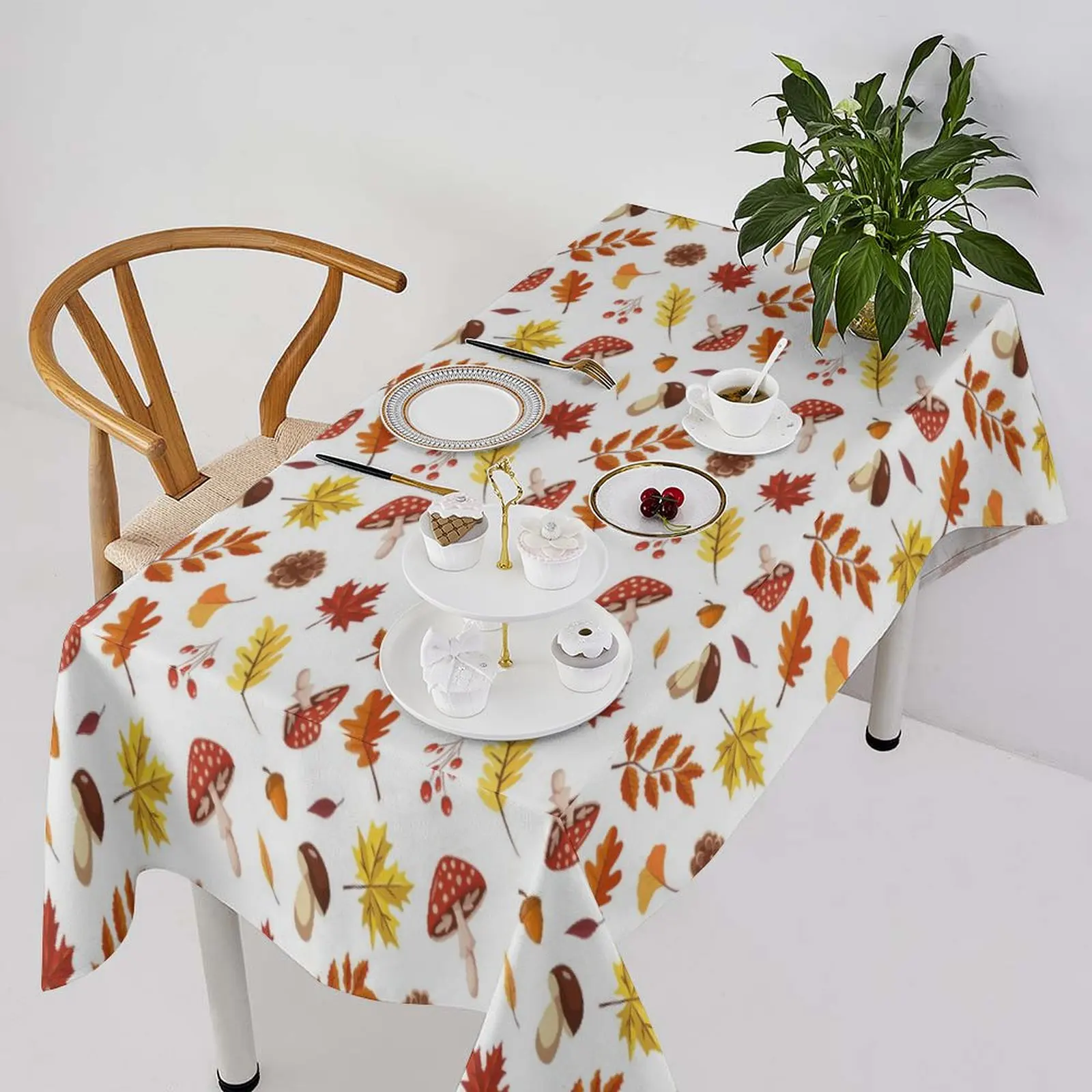 

Waterproof & Durable Autumn Maple Leaf Mushroom Pattern Tablecloth, Multi - Size, For Home, Restaurant & Outdoor