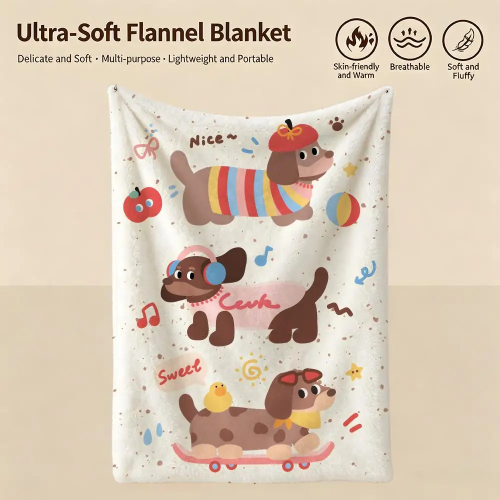 animal S-Sausage dogs-s Throw Warm Soft Flannel Blanket, Multi-use for Sofa Bed Camping Travel Nap