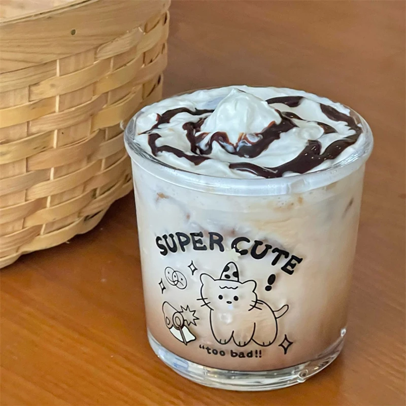 

Cute Clear Korean Hot Drinks Glasses Water Juice Breakfast Cup Birthday Gift 400ml Kawaii Cat Glass Cup For Coffee Tea Milk Beer