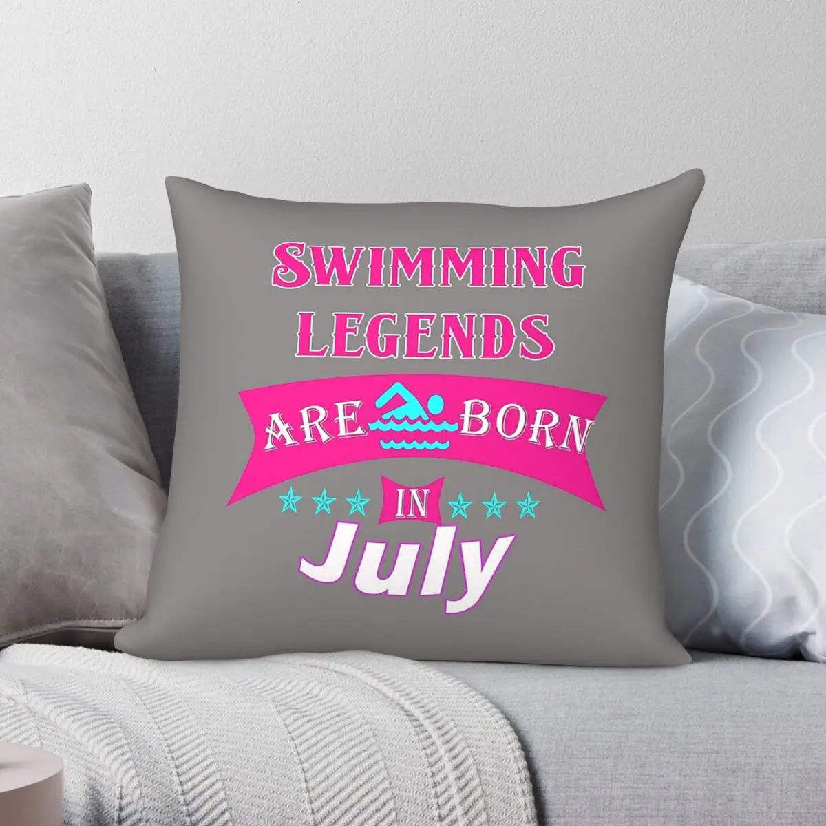 Swimming Legends Are Born In July Pillowcase Polyester Linen Velvet Printed Zip Decor Pillow Case Bed Cushion Cover 45x45