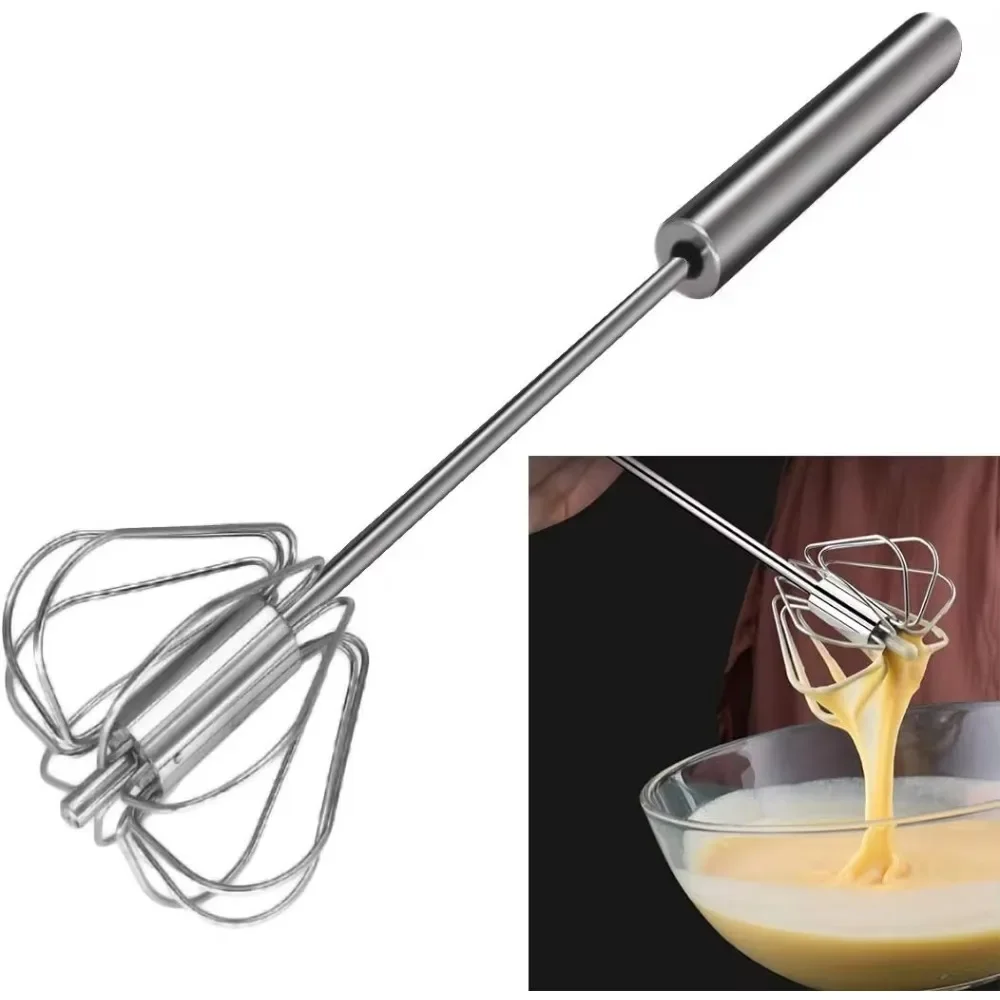 Egg Whisk Semi Automatic Mixer Beater Stainless Steel Manual Hand Mixer Self-Turning Cream Utensils Kitchen Mixer Egg Tools