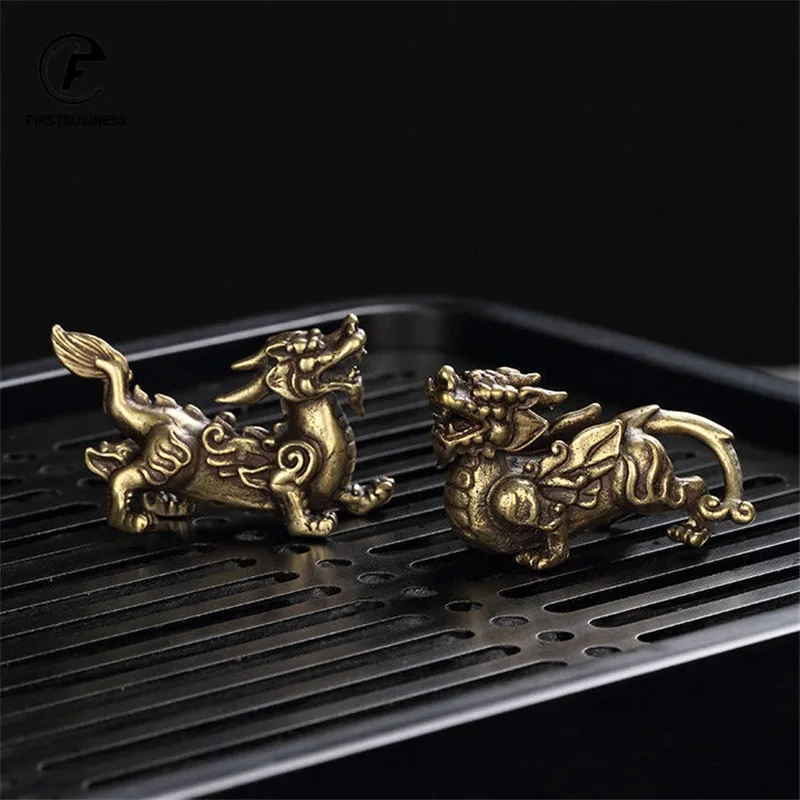 hot sell Copper Chinese Mythical Beast Pixiu Miniature Figurines 1 Pair Ornaments Brass Lucky Animal Qi Lin Desktop Decorations