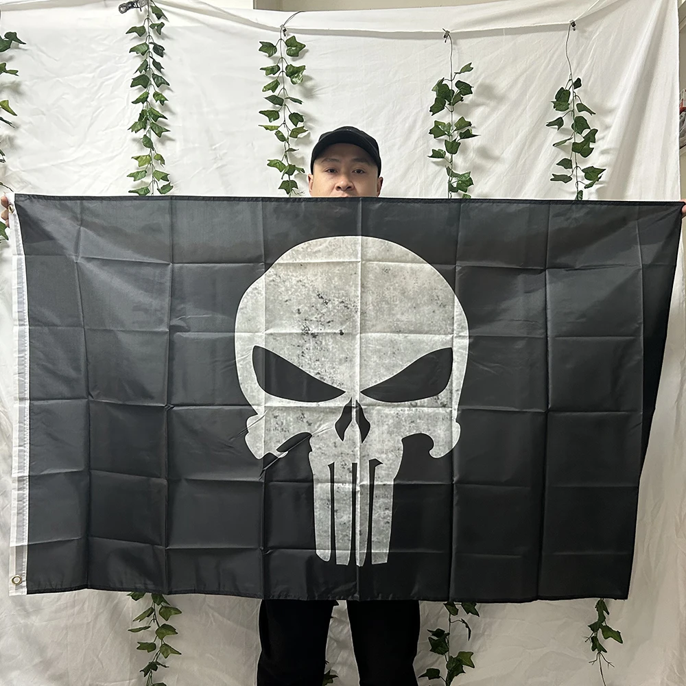 TIKI FLAG Punisher bandeira 90x150cm poliéster pendurado banner fino azul crânio bandeira Punisher bandeira para decoração