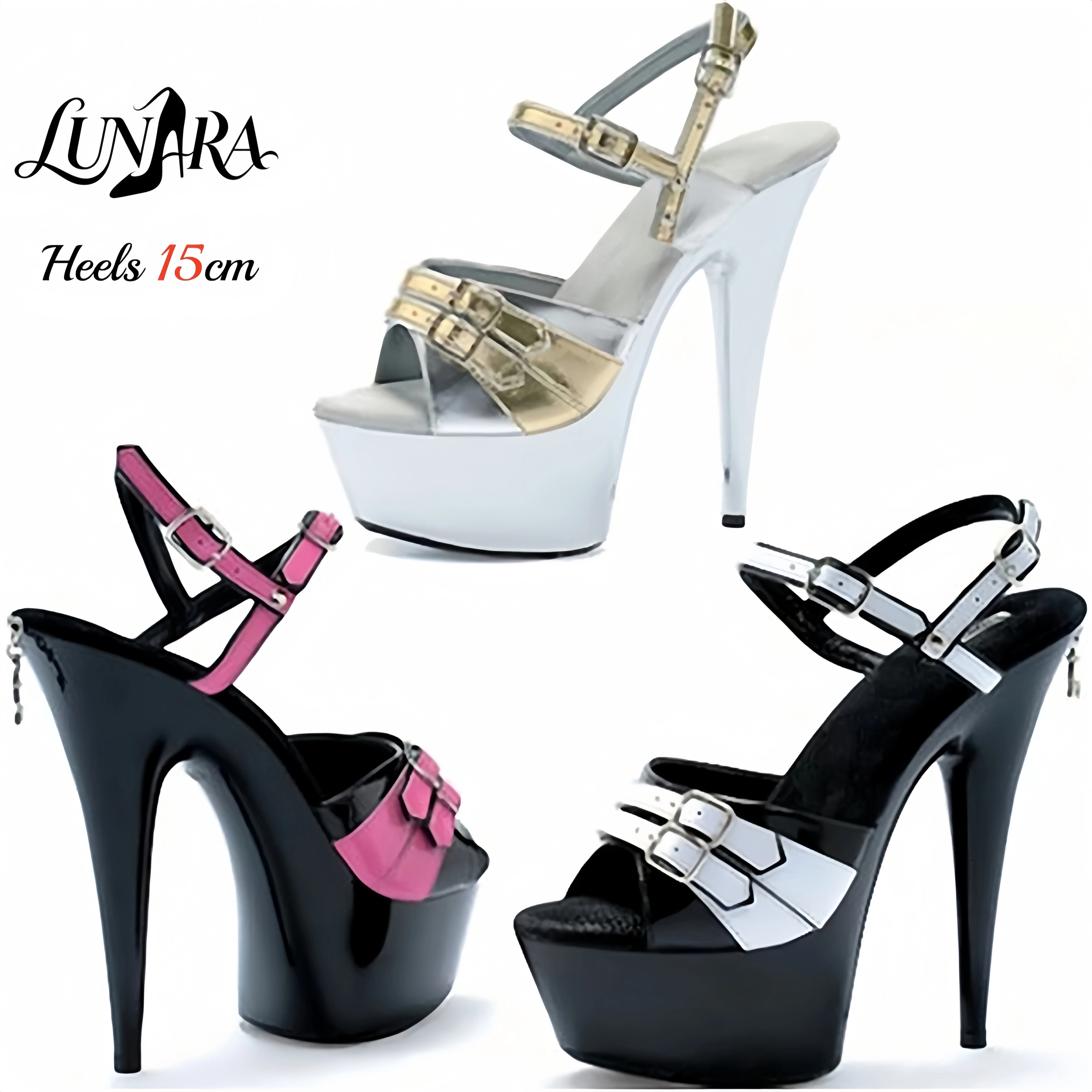 15cm/6Inch Silver Metallic Gold Buckle Ankle Strap Open toe Platform High Heel Sandals Exotic Stripper Pole dance Club Rave view 4