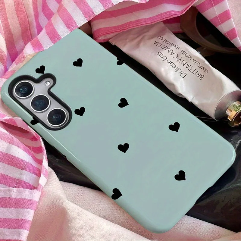 Heart shaped pattern 2-in-1 phone case suitable for Samsung Galaxy S26 S25 S24 S23 S22 S20 FE/Ultra/Plus anti drop back cover