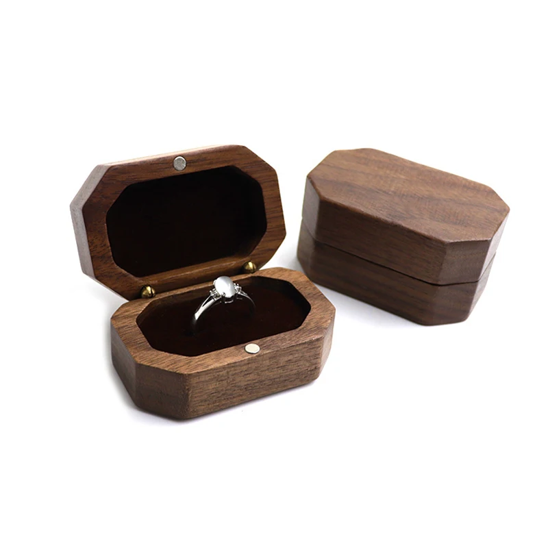 Caja de joyería de madera, soporte de anillo de almacenamiento rústico, caja de embalaje de regalo de joyería de boda