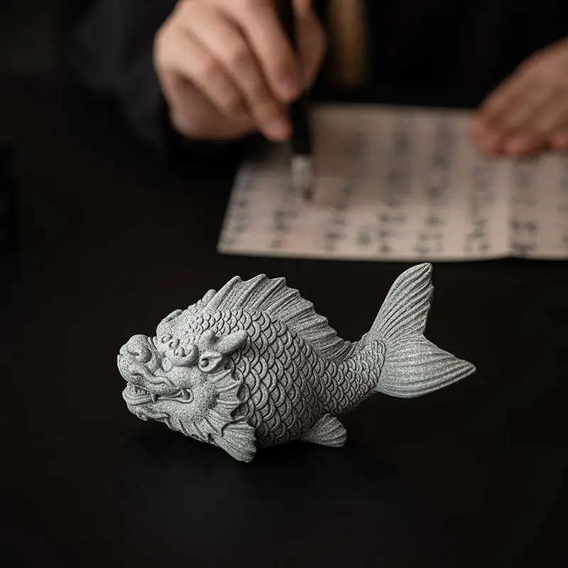 Blue Sand Stone Fish Dragon Decoration Gift Simple Living Room Household Creative Landscape Table Decoration Dragon Fish Tea Pet