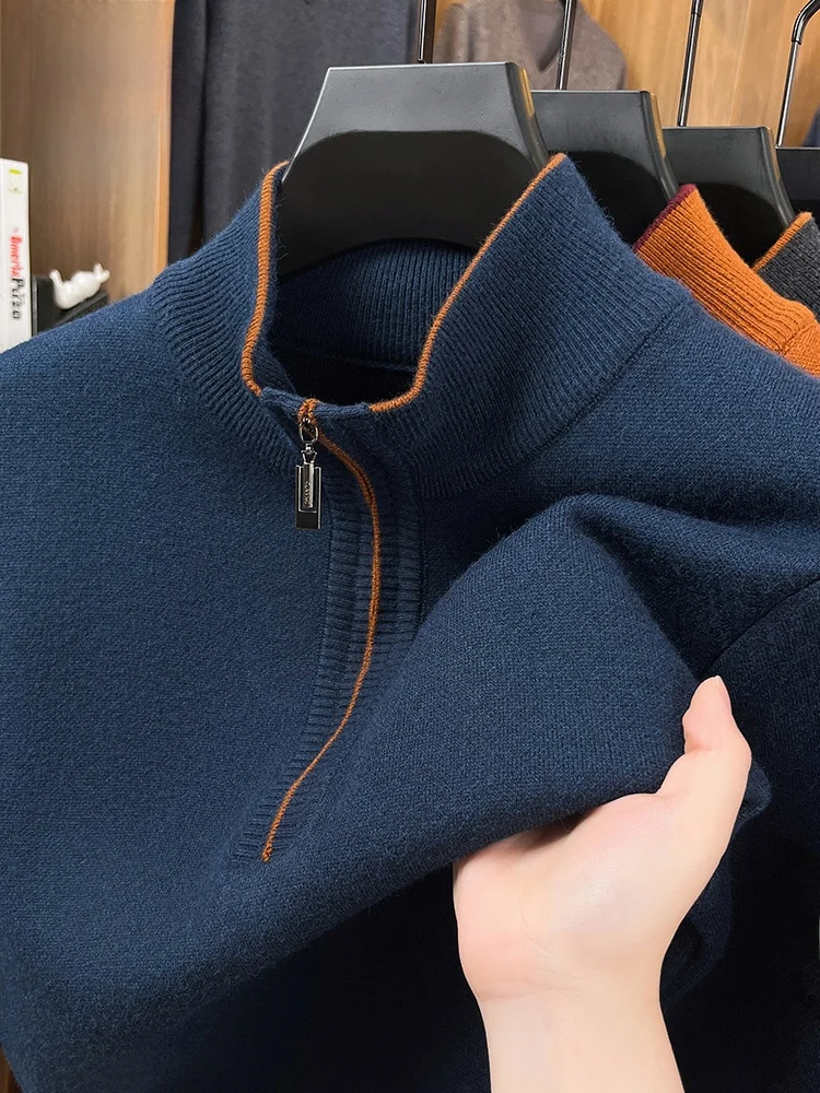 

Rn Men's Knitted Sweater Zipper f High Collar Loose Fit Thermal Pure Color Base Layer Winter Faion Ci Sle Long Sl...