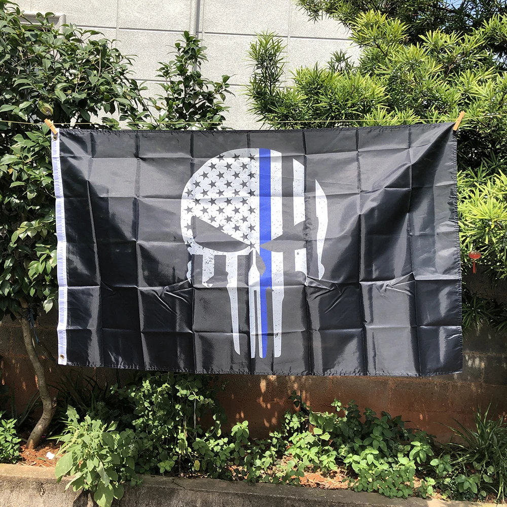 Z-ONE FLAG ​90x150cm Punisher Skull Police Thin Blue Line American Flag 3ft x 5ft polyester hanging decoration  banner