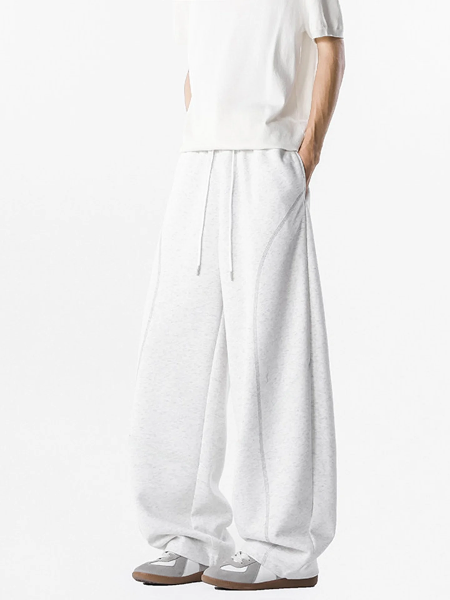 

ay American Sle Curved Knife Pants Men's Straight Leg Autumn Sports Loose Casual Long Trousers White Flower Pattern