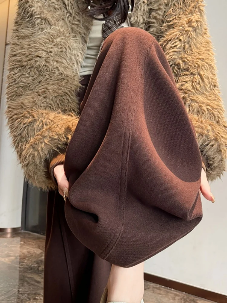 Khaki High Waist Loose Casual Wide Leg Pants Women's Autumn Winter New Style Rice Noodle Banana Curved Knife Pants