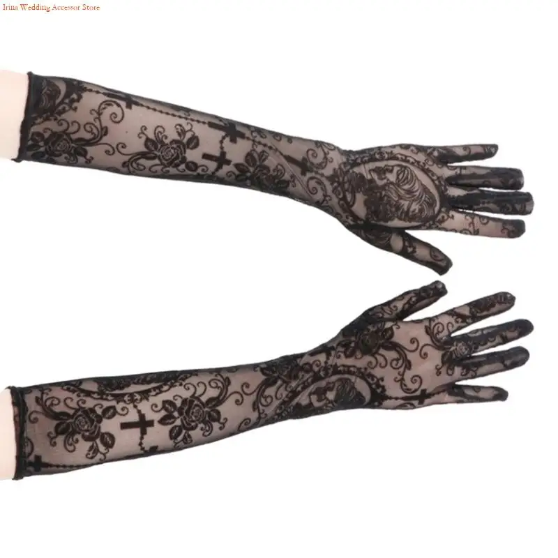 G92D Fashion Lace Gloves With Gothic Skeleton Costume Accessory Perfect For Role Playing And Halloween Festivities