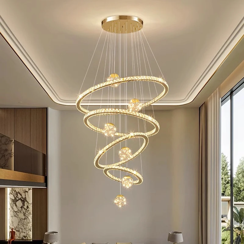 Imagem -05 - Modern Crystal Chandelier For Home Decoration Stair Pendant Lamp Living Room Pendant Lights Iluminação Interior