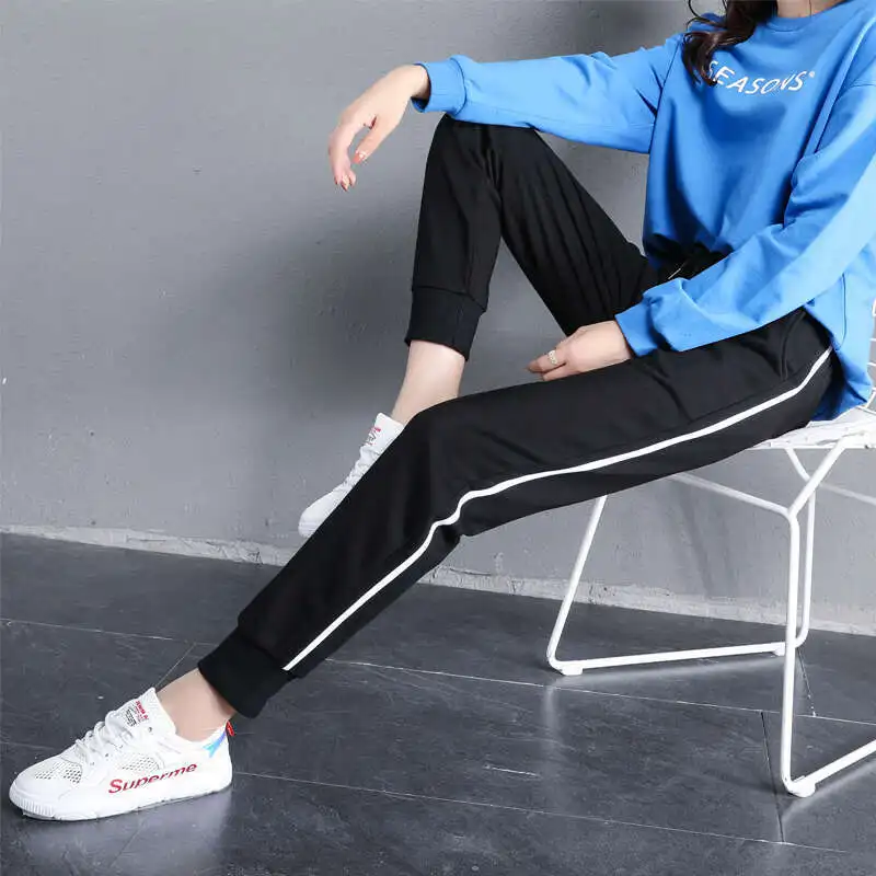 

Lighing Shipped Side Striped Loose Sports Casual For Women, Pure Cotton Fashionable Small Leg Pants, Contrasting Splicing