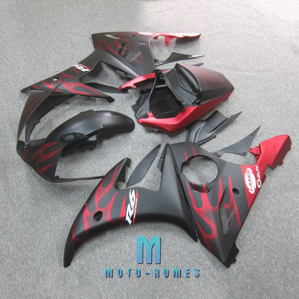 Injection Molded Motorcycle Fairing for Yamaha YZFR6 2003 2004 YZF R6 03 04 Body Rebuild Bike Fairings Customizable Red Flames