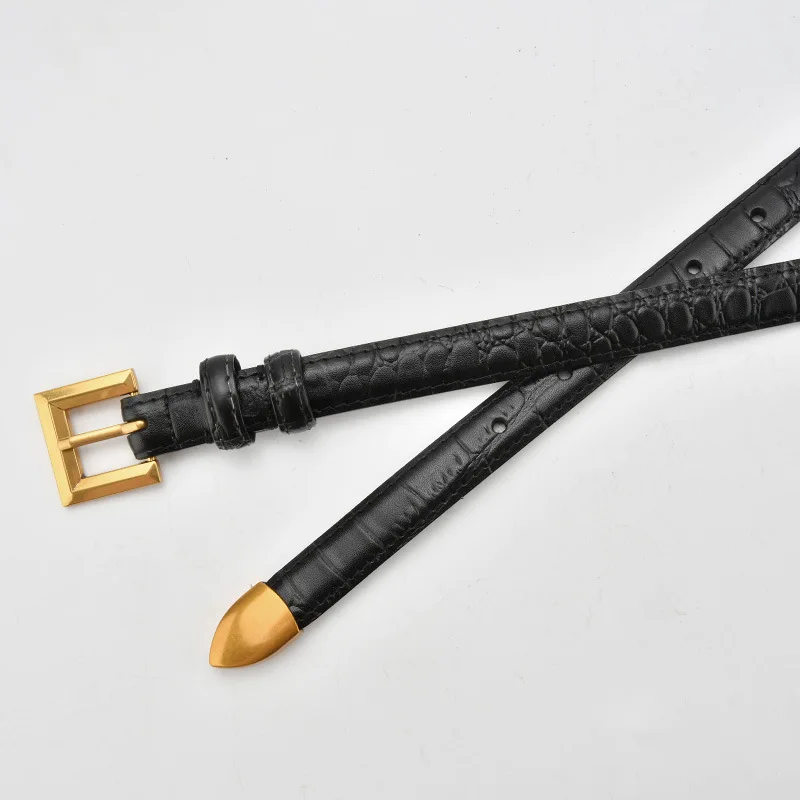 Crocodile pattern genuine leather waist belt, women's simple retro Korean style pants belt, trendy decoration