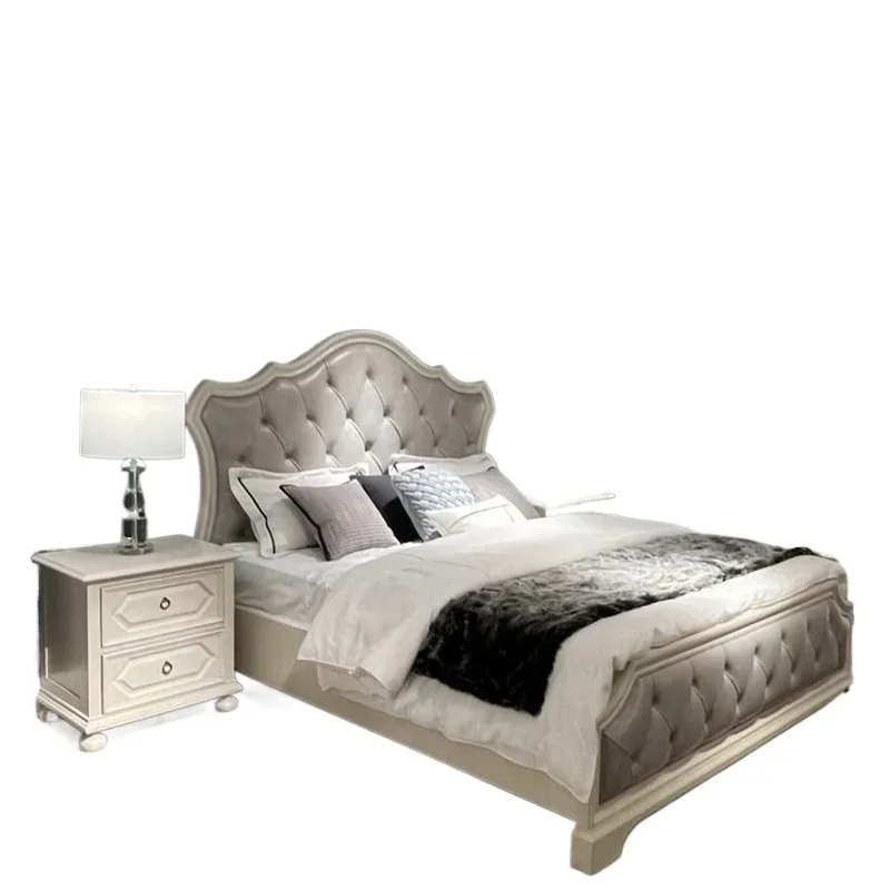 

American retro solid wood bed Roman column 1.8 meters bed French old carved princess bed