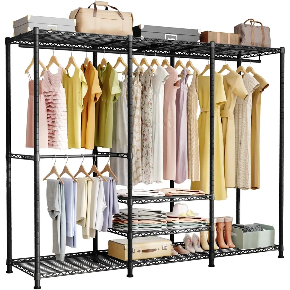 

E5 Garment Rack, 4 Tiers Freestanding Heavy-Duty Closet Organizer and Storage System, Max Load 780LBS, 67.9" W x 14.5" D x 77.1