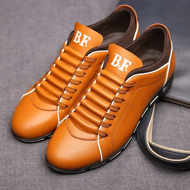 2024 Spring Autumn New Men Casual Sneakers Fashion Solid Leather Shoes Formal Business Sport Flat Round Toe Light Breathable