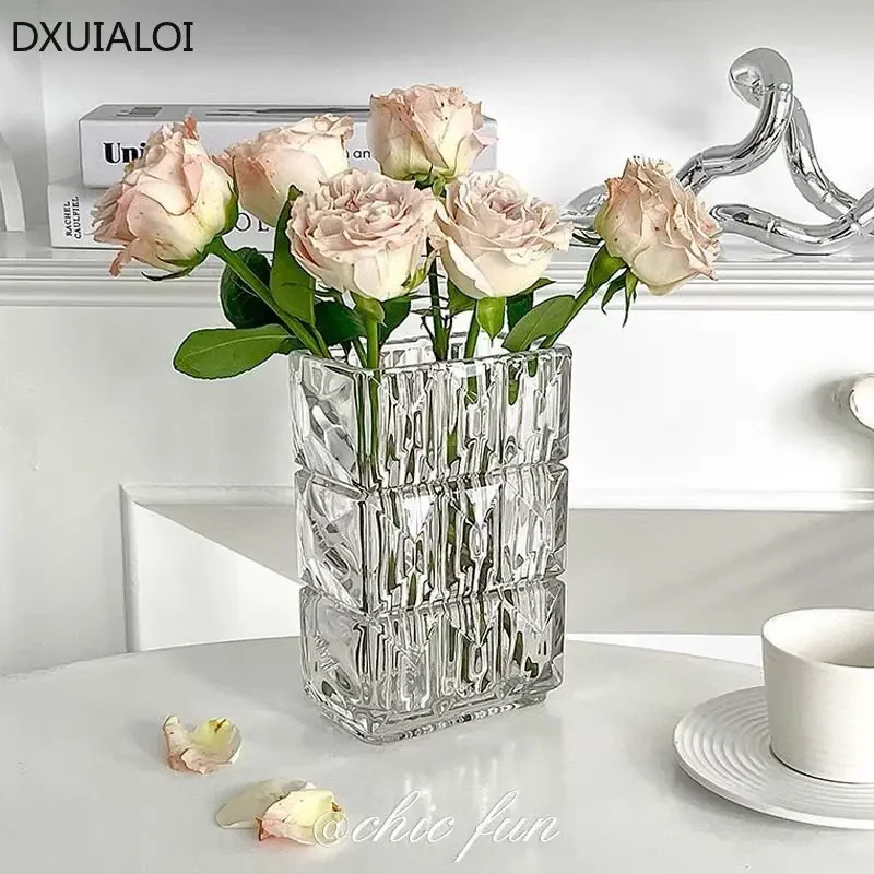 Home decor Modern simplicity Transparent crystal glass vase Aquaculture vase container Electroplated color flower vase Gift