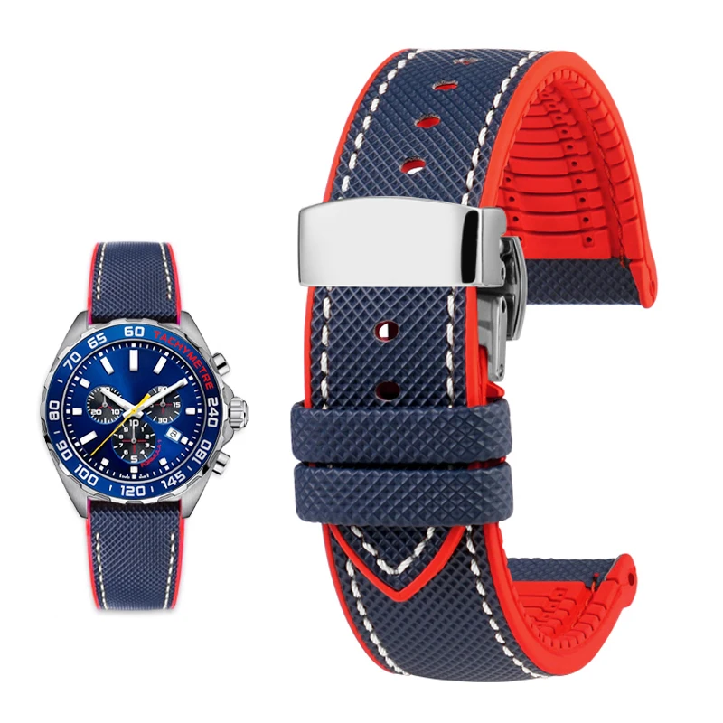 20mm 21mm 22mm 23mm 24mm para tag heuer fórmula 1 pulseira de borracha de náilon f1 estilo touro aquaracer carrera esporte pulseira