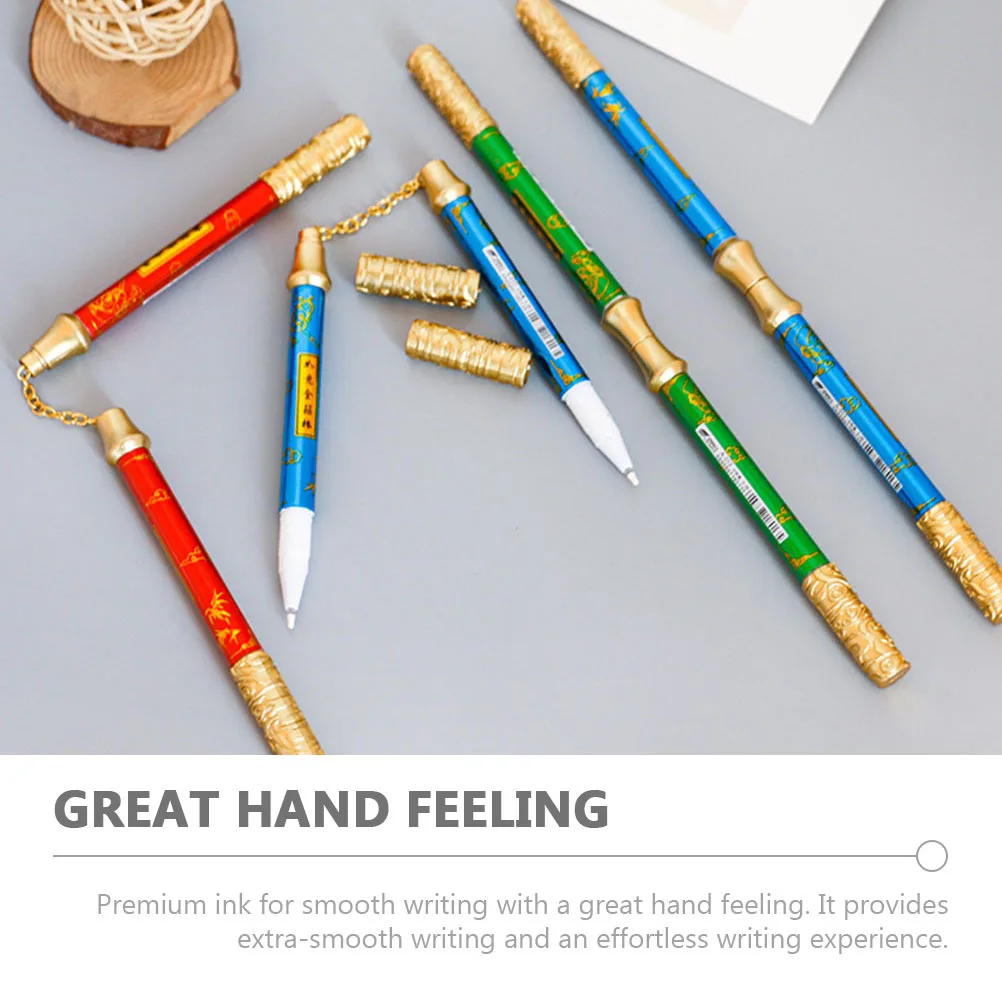 Caneta gel com barra de anel dourado, 6 peças, aderência confortável, canetas de tinta de ponta dupla para estudantes, material escolar, canetas de escrita suave
