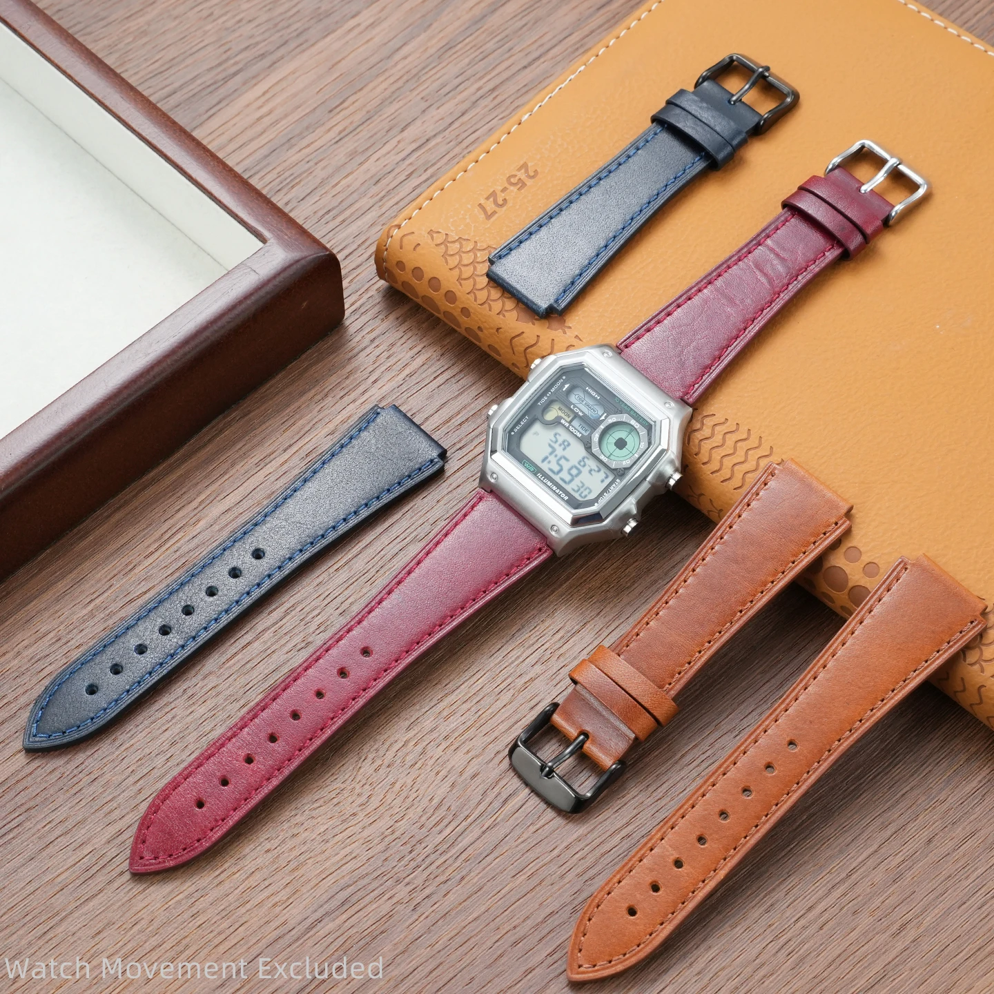 304L Stainless Steel Watch Case Upgrade Mod Shell for Casio WS-1700, Vintage Genuine Cowhide Strap 18mm Multi Colors Retro band