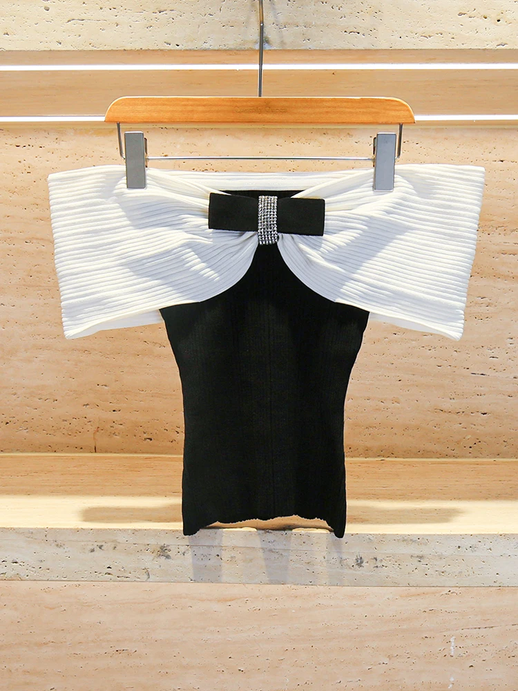 

Ele Knitted Top with Bow Design One-oulder Sle Small Fraance Sle Ladylike Commute Sle Regular Fit ort Length