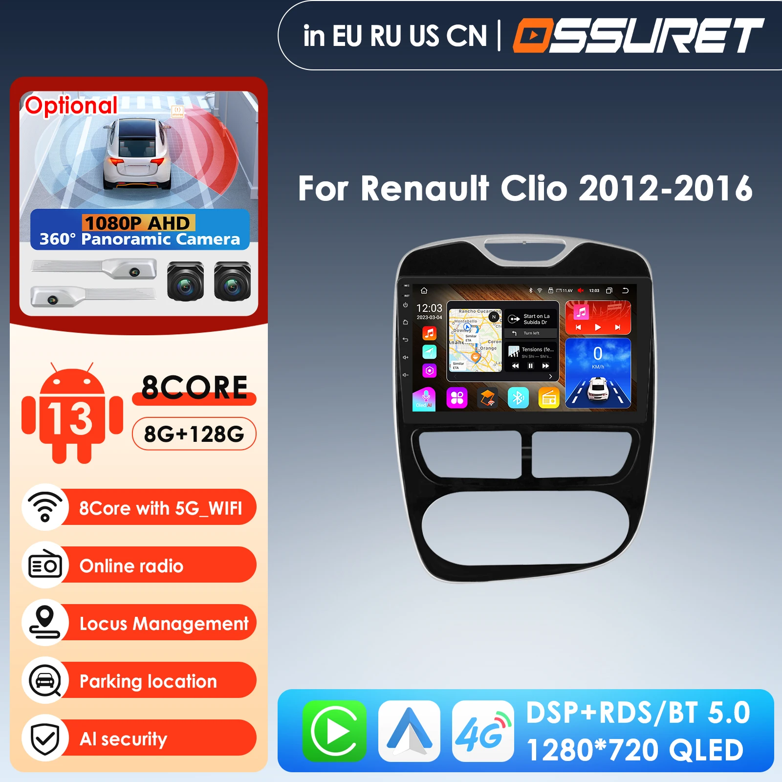 

10.1'' 10.33'' 7862 CarPlay 4G 2 Din Android for 2012-2016 Renault Clio 4 2016-2019 Car Radio Multimedia Player Autoradio Stereo