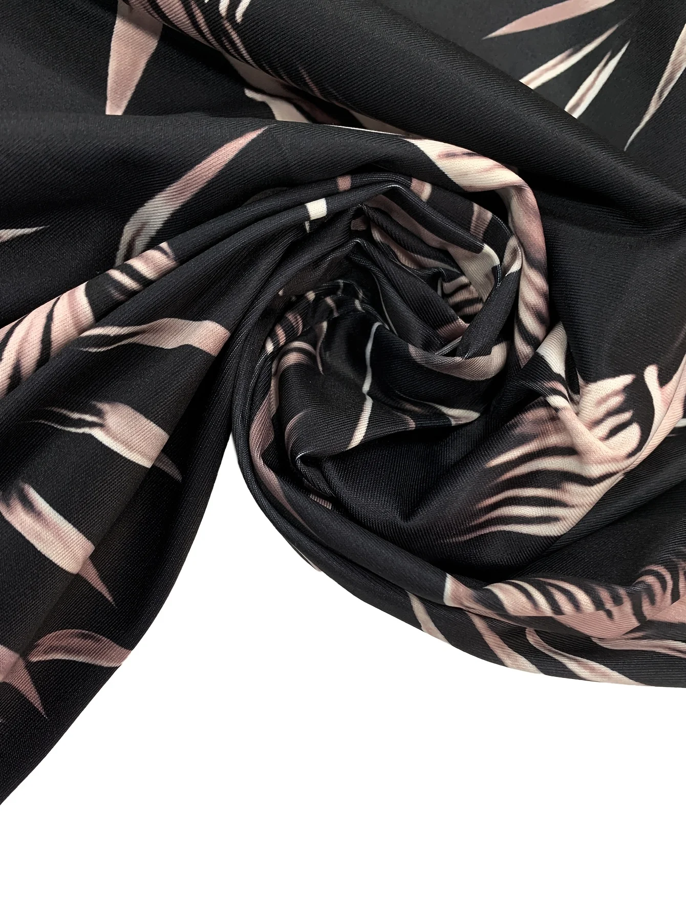 Schwarzes ärmelloses Midikleid mit tropischem Blätterdruck für Damen, sommerliches, lässiges Sommerkleid mit Rundhalsausschnitt und elastischer Taille – Detail 4