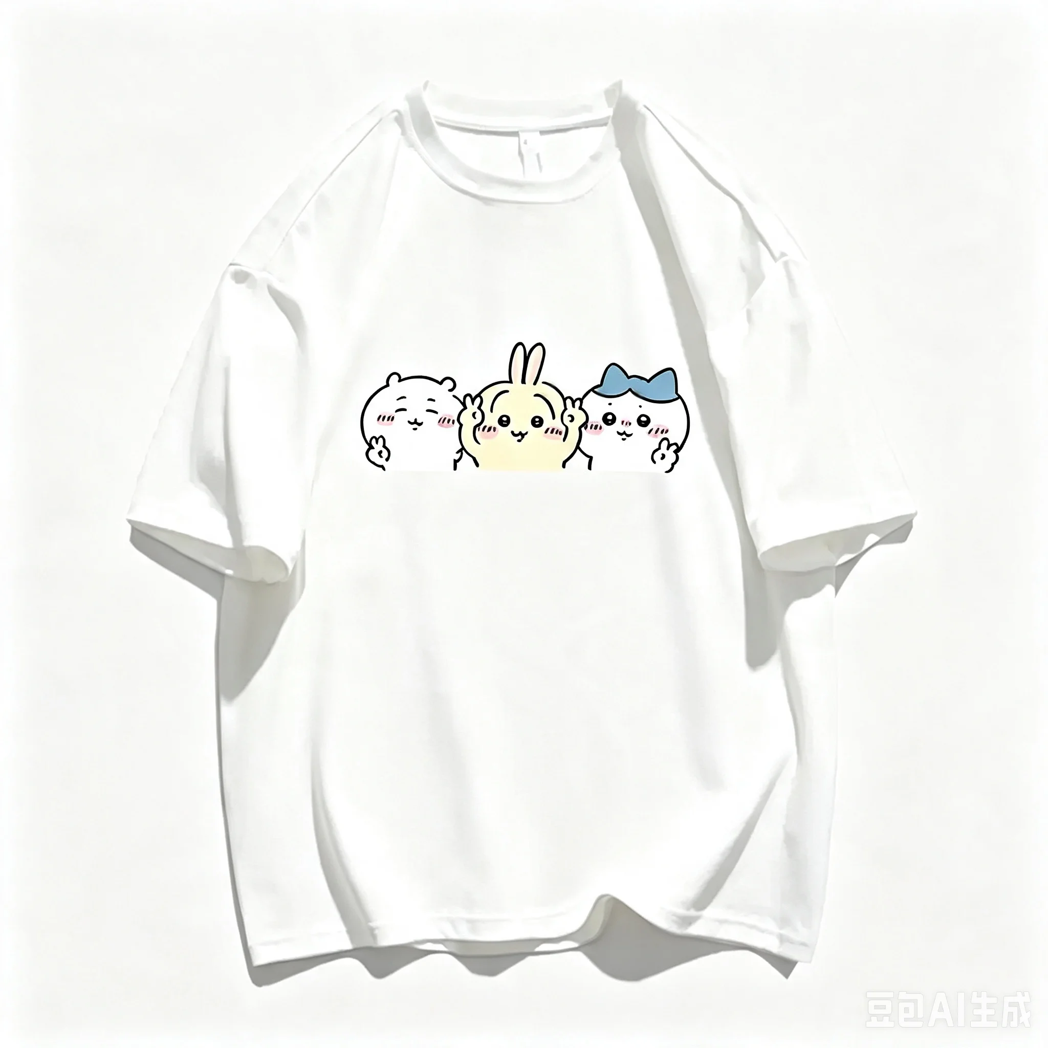 Heavyweight Cotton Oversize Chiikawa Tee Unisex Kawaii Hachiware Camera Cartoon Casual Short Sleeve Graphic Top