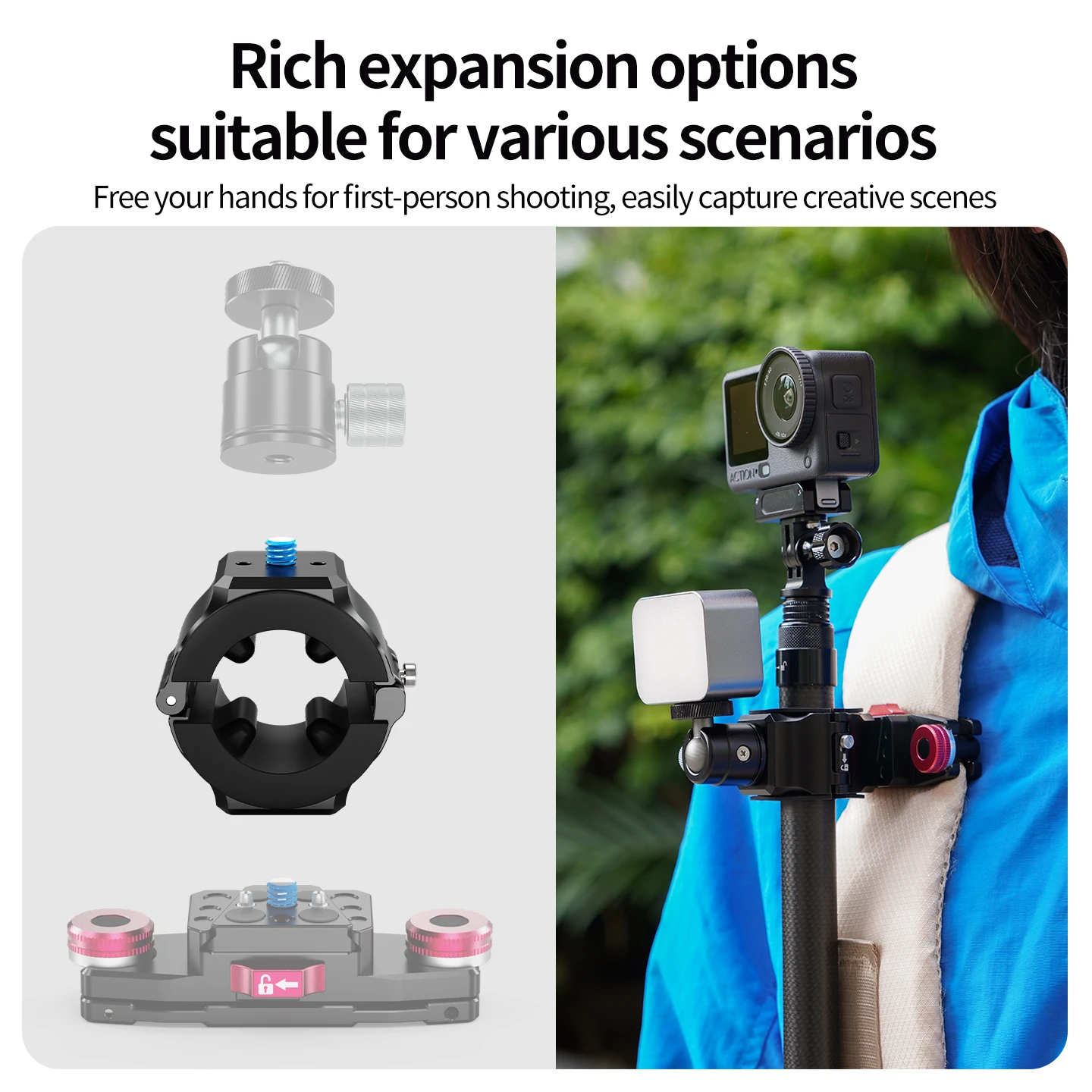 Schnellverschluss-Selfie-Stick-Halter Handgriff Stativhalterung 19-30mm Clip für Insta360 X5 GoPro 13 DJI Action 5 Pro Vlog POV Halterung – Detail 4
