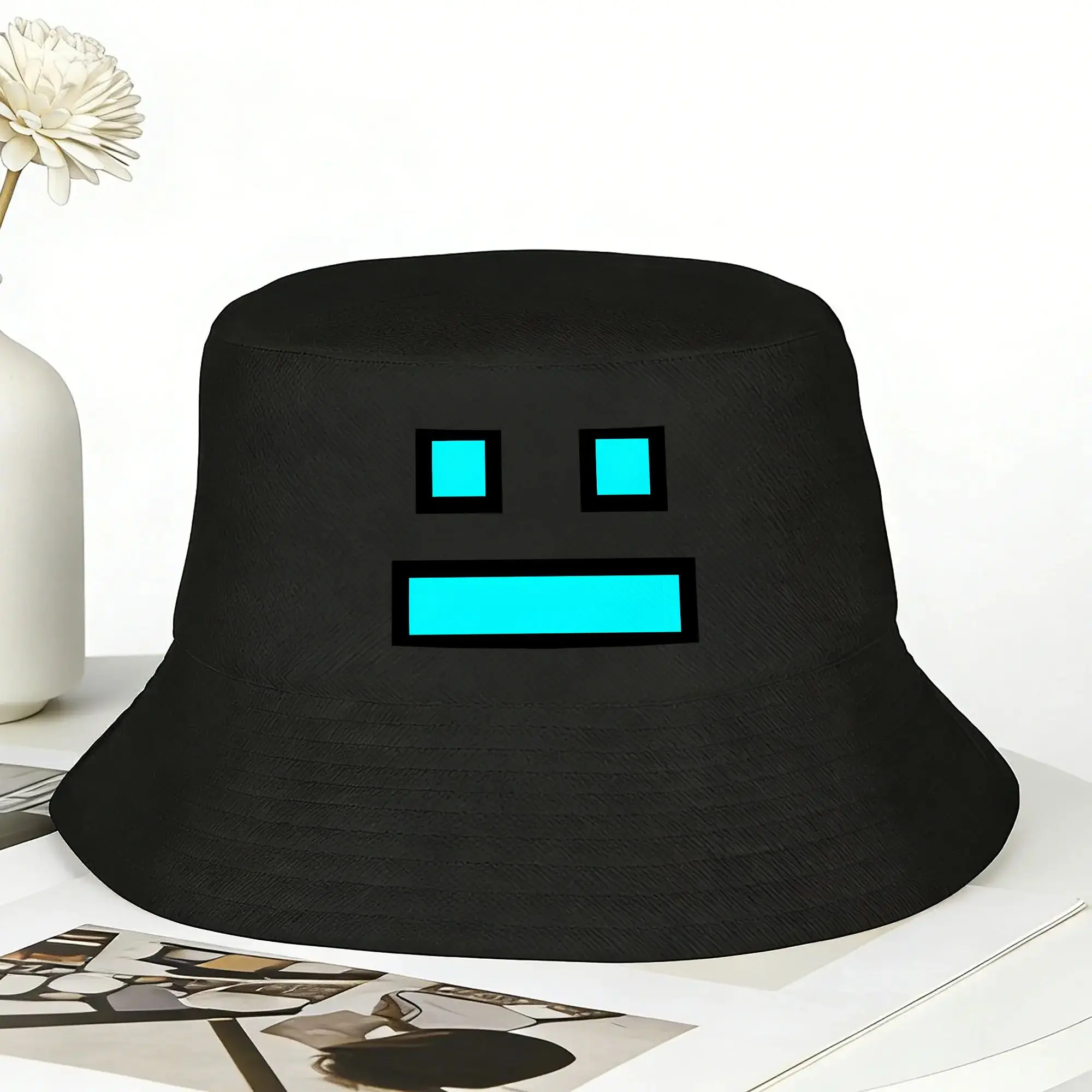 Unisex Geometry Dash Bucket Hat  Soft Fold Fisherman Hats Summer Casual Fishing Caps Outdoor Custom Sunscreen Hat