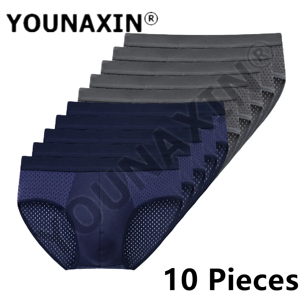 YOUNAXIN 10 Pieces/Lot Men\'s Briefs Underwear Ice Silk Panties Pouch Shorts Mesh Stretch Homme Underpants Boy Undies L 2XL 3XL 4