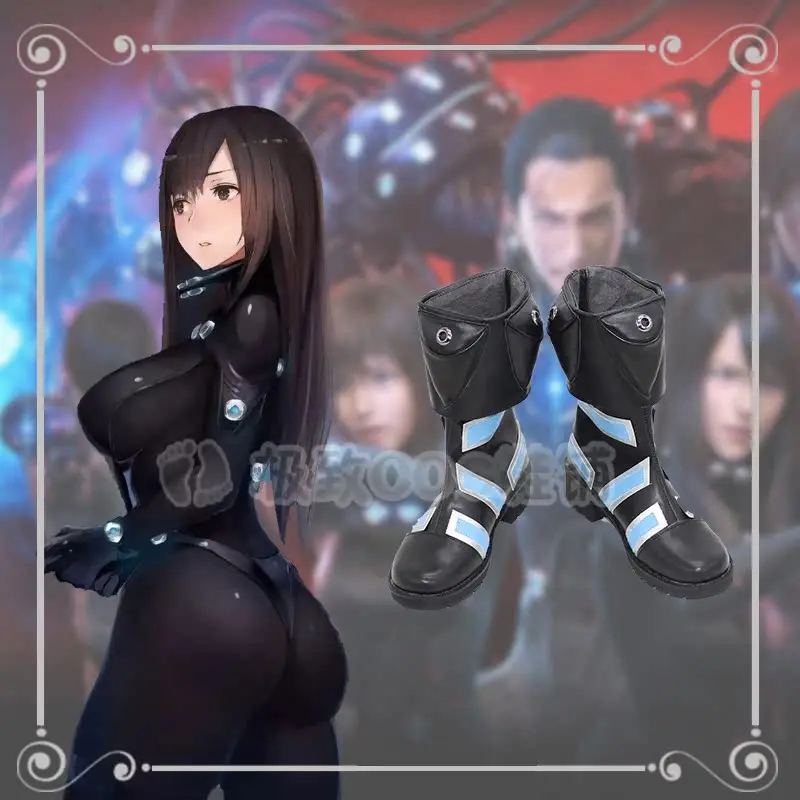 JP Anime Film GANTZ O Kato Masaru Yamasaki Anzu Cosplay Costume Shoes Black Blue Boots Handmade Faux Leather Boots