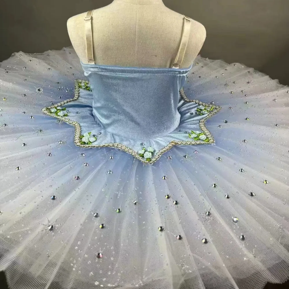 Tutu de ballet professionnel pour filles, plateau bleu, pansement, robe de soirée ballerine, costume de danse pour adultes, femmes et enfants