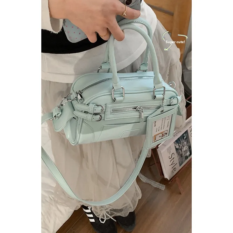 オリジナルボウリングバッグ女性用ハンドバッグトレンディファッションオートバイバッグ多用途クロスボディバッグ韓国スタイル日常使用puレザー