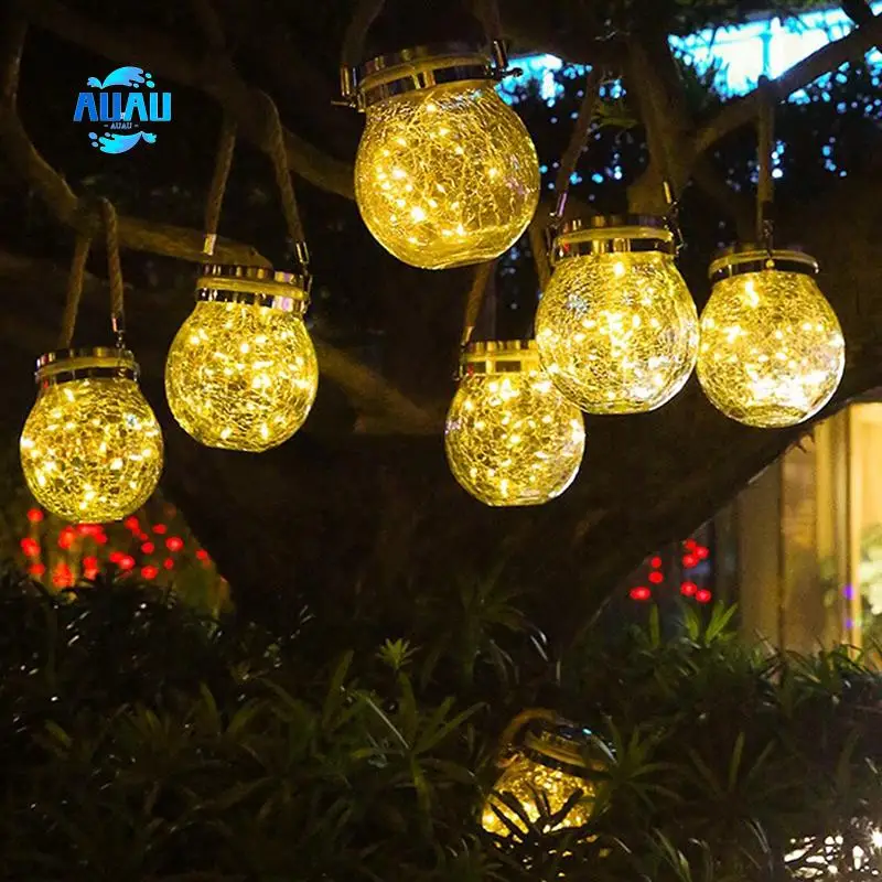 

AUAU-2Pcs Warm White Solar Lantern IPX44 Waterproof Outdoor Lanterns Garden Decor Lights Patio Hanging Lights