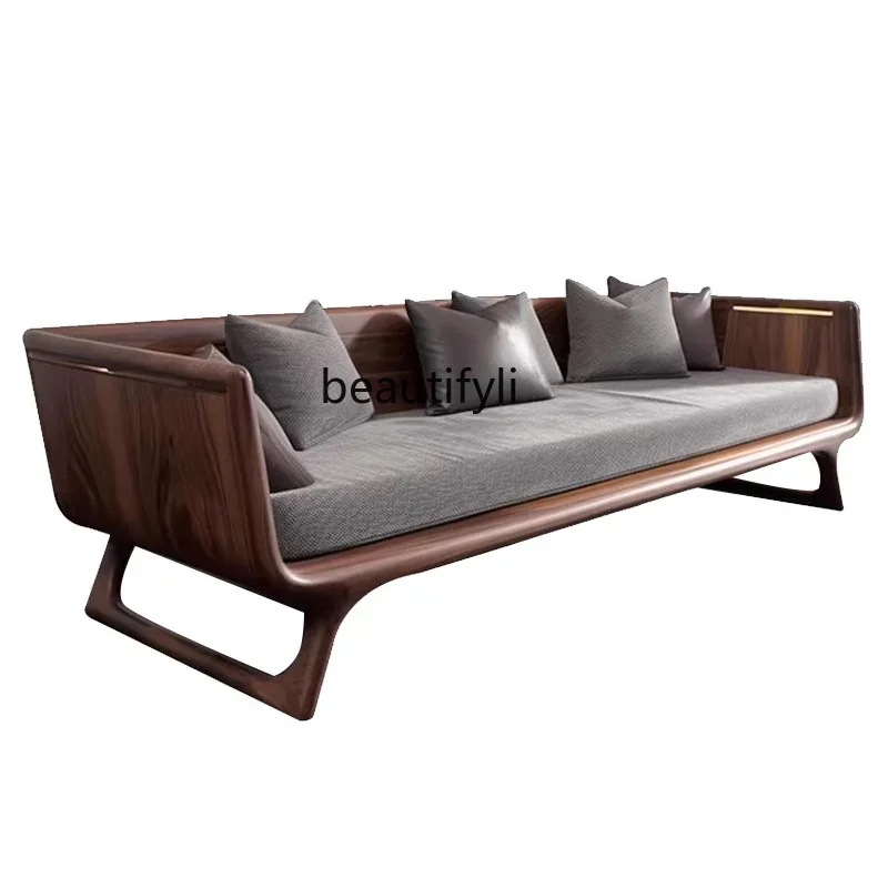 A16 Sofa living room new Chinese-style solid wood straight row walnut three-person princess arhat bed