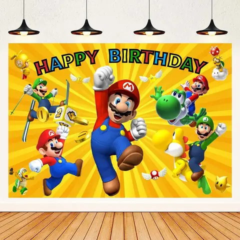 Happy Birthday Super Mario Movie Cartoon Theme Birthday Party Backdrop Kids Boys Game Photo Background Decoration Banner