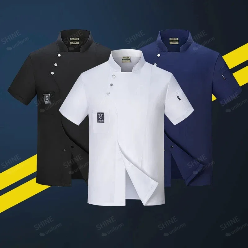 Uniforme de chef de cuisine à manches courtes pour hommes, chemise de restaurant, manteau de chef Chamonix, robe de chef respirante, vestes longues, tablier