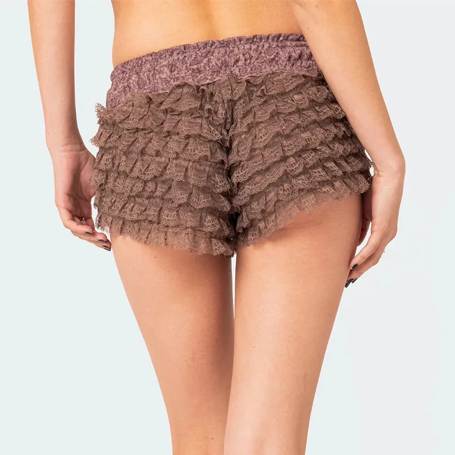 Gaono Women Lolita Bloomers Shorts Y2k Ruffle Layered Lace Mesh Sheer Pumpkin Mini Pettipants Sexy Boy Bottoms Panties