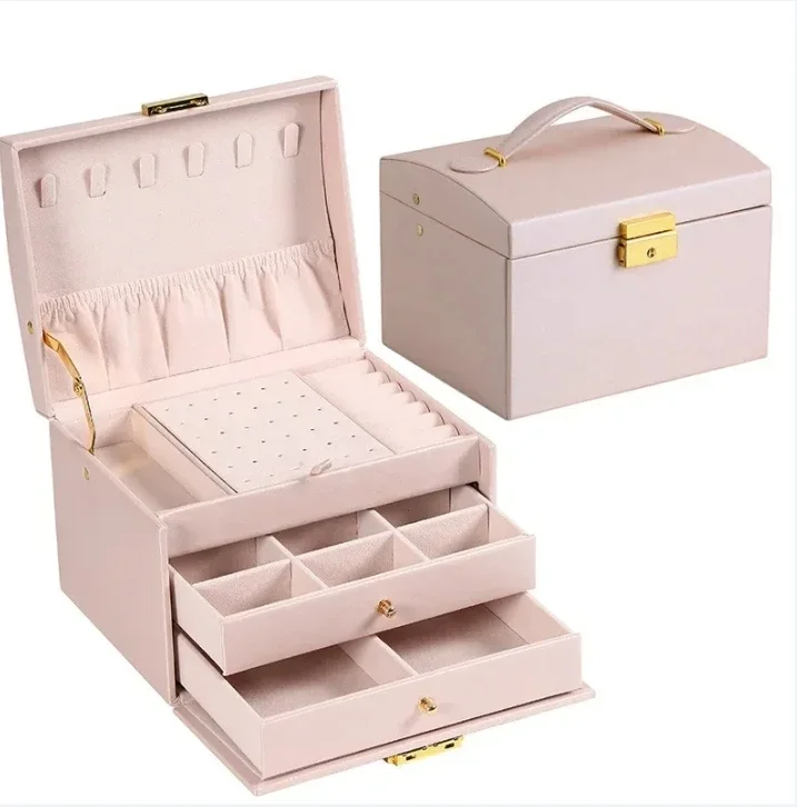 1 Three-layer Large Capacity Beaded Pearl Necklace Bracelet Ring Box Necklace Box Watch Storage Box Jewelry Earrings Box 01