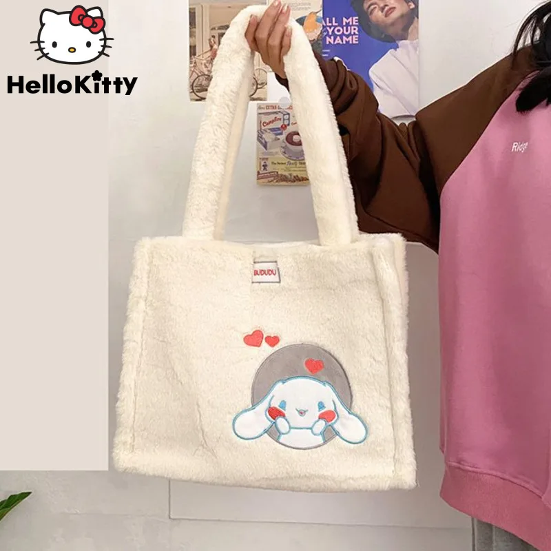 

Sanrio Cinnamoroll Cute Plush Bags Cartoon Kuromi Melody Soft Square Tote Bag Women Japan Style Casual Handbags Y2k Shoulder Bag